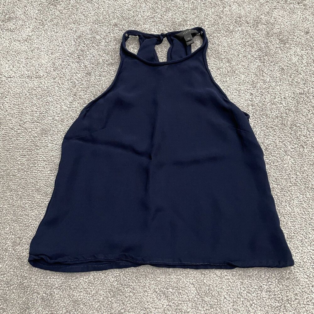 J.Crew Loose Crepe Halter Tank Top Womens 00 Navy Blue Sleeveless Viscose Casual
